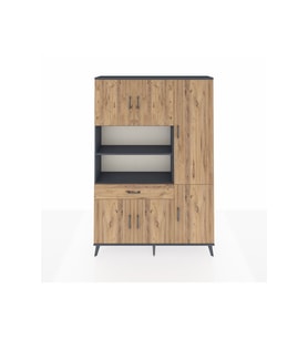 Arges Dolap 10 Raflı Tek Çekmeceli 6 Kapaklı 132x30x195 Antrasit-Çam/Çam