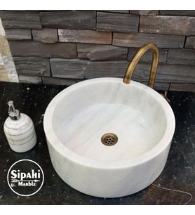 Sipahi Marble Beyaz Mermer Derin Silindir Lavabo