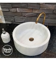 Sipahi Marble Beyaz Mermer Derin Silindir Lavabo