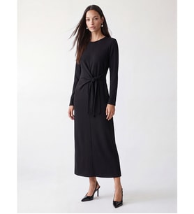 LCW EVERYDAY Siyah Soft Touch Beli Bağlamalı Elbise