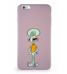 Apple iPhone 6S Plus Soft Premier Kapak Squidward Dokunaç Tasarımlı Silikon Kılıf - Pudra (Şeffaf)