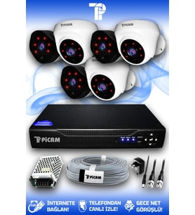 PICAM 6 Kameralı Uzay 3 İç Kamera Set HDD'siz Full HD Gece Görüşlü Güvenlik Kamerası Sistemi