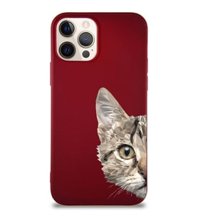 Apple iPhone 12 Pro Soft Premier Kapak Catface Tasarımlı Silikon Kılıf - Mürdüm (Şeffaf)