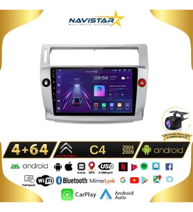 Citroen C4 2004-2009 Model 4GB + 64GB Android 13 Kablosuz Carplay Navigasyon Multimedya Sistemi