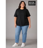 Büyük Beden Kadın Bisiklet Yaka Yırtmaç Detaylı 3XL-6XL Tunik Tişört SPR26BTSK501