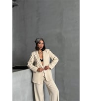 Neşeli butik kadın gold düğme detaylı blazer ceket NBG077