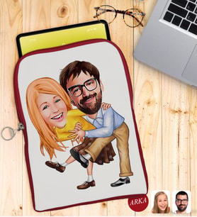 BK Gift Kişiye Özel Sevgililer Karikatürlü Taşınabilir Koruyucu Tablet Kılıfı & Organizer Çanta - Kırmızı-102