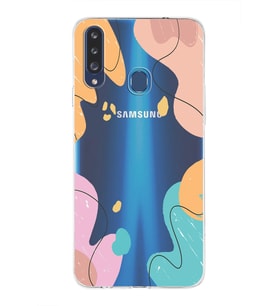 Samsung Galaxy A20s Uyumlu Kapak Karışık Renkler Tasarımlı Şeffaf Silikon Kılıf