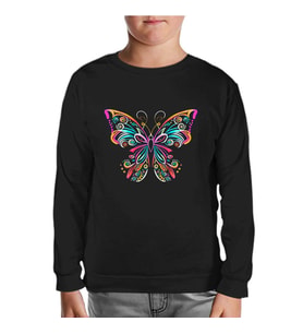 Colorful Butterfly in Geometrical Style Siyah Çocuk Sweatshirt