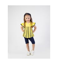 Kız Bebek Kaprili Kısa Kollu Karpuz Kol Bandanalı Yazlık Basic Alt-Üst Takım 6-24 ay (Sarı)