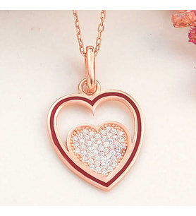 925 Ayar Gümüş Rose Kalp Kadın Kolye (Karışık)