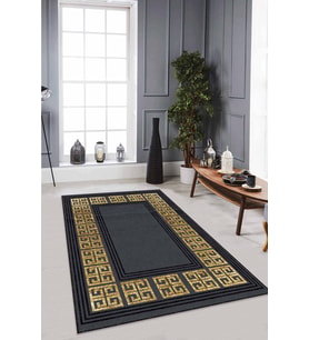 Siyah Gold Çerçeveli Kaymaz Tabanlı Dekoratif Halı RV034 - 100 x 160 cm