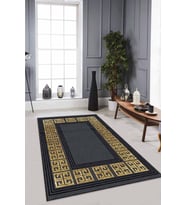 Siyah Gold Çerçeveli Kaymaz Tabanlı Dekoratif Halı RV034 - 100 x 160 cm