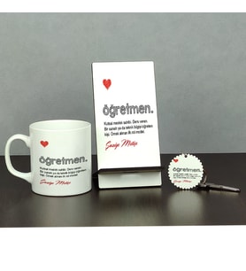 Öğretmenler Günü Hediyesi Üçlü Set (Kupa + Telefon Standı + Anahtarlık)