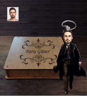 Kişiye Özel Kabadayı Karikatürlü Ahşap Anahtarlık Kutulu Bay-2