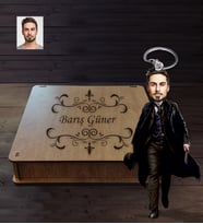 Kişiye Özel Kabadayı Karikatürlü Ahşap Anahtarlık Kutulu Bay-2