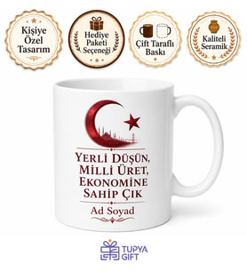 Yerli Üretim Türk Malı Milli Ekonomi Destek Kupa Bardak Hediye