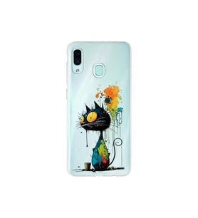 Samsung Galaxy A30 ile Uyumlu Splash Kedi Tasarımlı Şeffaf Silikon Kılıf