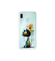 Samsung Galaxy A30 ile Uyumlu Splash Kedi Tasarımlı Şeffaf Silikon Kılıf