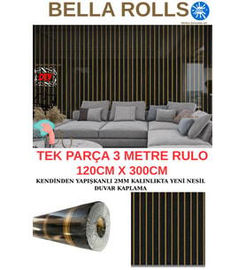 120cmx300cm Tek Parça Yapışkanlı Rulo Gold Çizgili Düz Parlak Siyah Duvar Paneli Kağıdı Şile QM0132