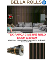 120cmx300cm Tek Parça Yapışkanlı Rulo Gold Çizgili Düz Parlak Siyah Duvar Paneli Kağıdı Şile QM0132 (Karışık)