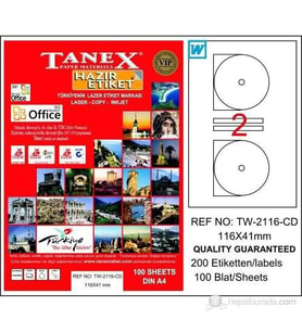 Tanex TW-2116 - 116 x 41 mm Laser Etiket 100 Adet Ücretsiz Kargo