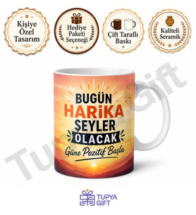 Sabah Motivasyonu Pozitif Söz Yazılı Baskılı Kupa Bardak Hediye Porselen Mug