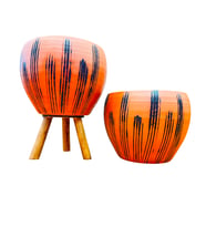 Bitki Tasarımı Siyah Çizgi Desenli Terrakota Toprak Saksı Saksılık Salon Çiçeklik İkili Set Ayaksız - 3 Ayaklı- 15 Cm