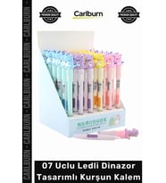 #Kalem Kırtasiye Çocuk Hediye Işıklı Kaliteli 07 Uclu Ledli Dinazor Tasarımlı Kurşun Kalem