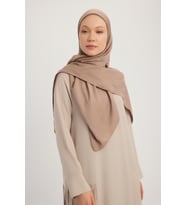 Wafa A1121 Mat Saten Pano Jakarlı Eşarp 110x110cm - Bej (Vizon)