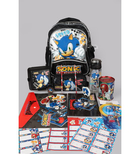 DEKOMUS İLE LİSANSLI SONIC BÜYÜK BOY OKUL VE KALEM ÇANTASI İLE MATARA,BESLENME KABI KIRTASİYE SETİ