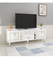 TV Sehpası Raks Beyaz Gold 150 cm (Beyaz - Gold)