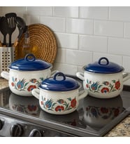 18-20-22 Cm Emaye 3'lü Derin Bombeli Tencere Seti