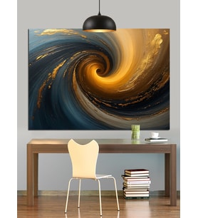 Altın Renklerde Soyut Spiral Girdap Dekoratif Kanvas - Mdf Ahşap Tablo