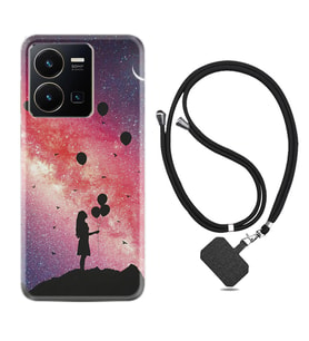 Vivo Y22 Kılıf Resimli Boyun Askılı İpli Desenli Silikon Flowers Cat 2 1349