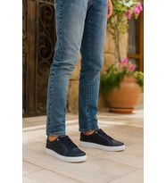 Growish GE0065-2 Hakiki Deri Yüksek Beyaz Eva Taban Koku Yapmaz Lazer İşlemeli Erkek Sneakers Ayakkabı (Rose-Siyah)