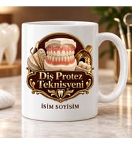 Diş Protez Teknisyeni Kupa Bardak Diş Modeli ve Arma Desenli