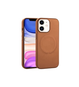 Apple iPhone 11 Uyumlu Kılıf PU Deri M-safe Wireless Şarj Özellikli Zore Derix Kapak (Kahverengi)
