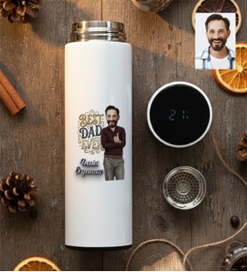 Kişiye Özel Karikatürlü Best Dad Ever Babaya Hediye Filtreli Dijital Göstergeli Termos Babalar Günü Hediyesi