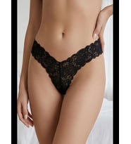 Fantezia Night Siyah Çiçek Desenli Dantel String Külot TM1514