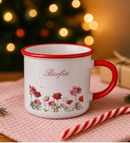 BK Gift Kişiye Özel Çiçek Tasarımlı Kırmızı Emaye Kupa Bardak -9, Arkadaşa Hediye, Sevgiliye Hediye