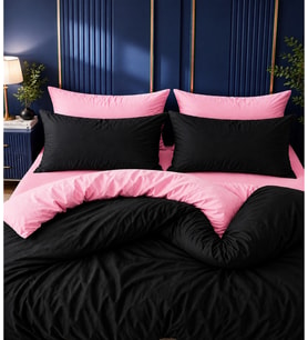 More Home Çift Kişilik Yorgan Kılıfı + Yastık Kılıfı (Çarşafsız) Siyah Pembe