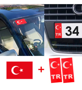 Türk Bayrağı Ön Cam Sticker Yapıştırma Tr Plaka Damla Silikon Set