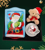 Mutlu Yıllar Baskılı Kahve Fincanı & Noel Baba Tasarım Tepsi & Anahtarlık Ayıcık Hediye Seti