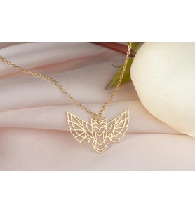 Origami Tasarım Baykuş Kolye 925K Gümüş Sevgiliye Hediye (Gold)