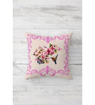 Vintage Çiçek Ve Kuş Çift Tarafı Baskılı Gizli Fermuarlı Yastık Kılıfı Kırlent Koltuk Yastık Kılıfı (Pembe-Pudra)