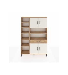 Arges Dolap 10 Raflı Tek Çekmeceli 4 Kapaklı 132x30x195 Çam-Aytaşı/Çam