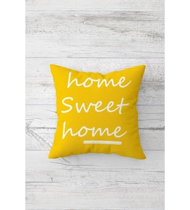 Home Sweet Home Çift Tarafı Baskılı Gizli Fermuarlı Yastık Kılıfı Kırlent Koltuk Yastık Kılıfı (Sarı-Beyaz)