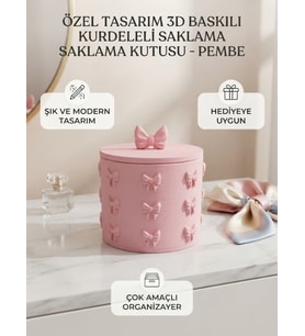 Özel Tasarım Kurdeleli Saklama Kutusu - Pembe