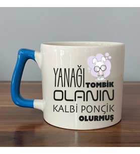 Yanağı Tombik Olanın Baskılı Mavi Kulplu D Kupa